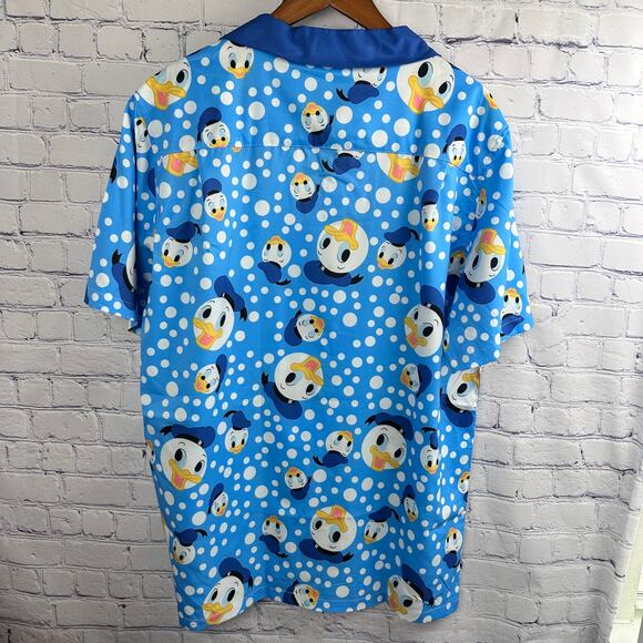 Donald Duck All over print Button Up Shirt Blue white Large - Picture 2 of 9